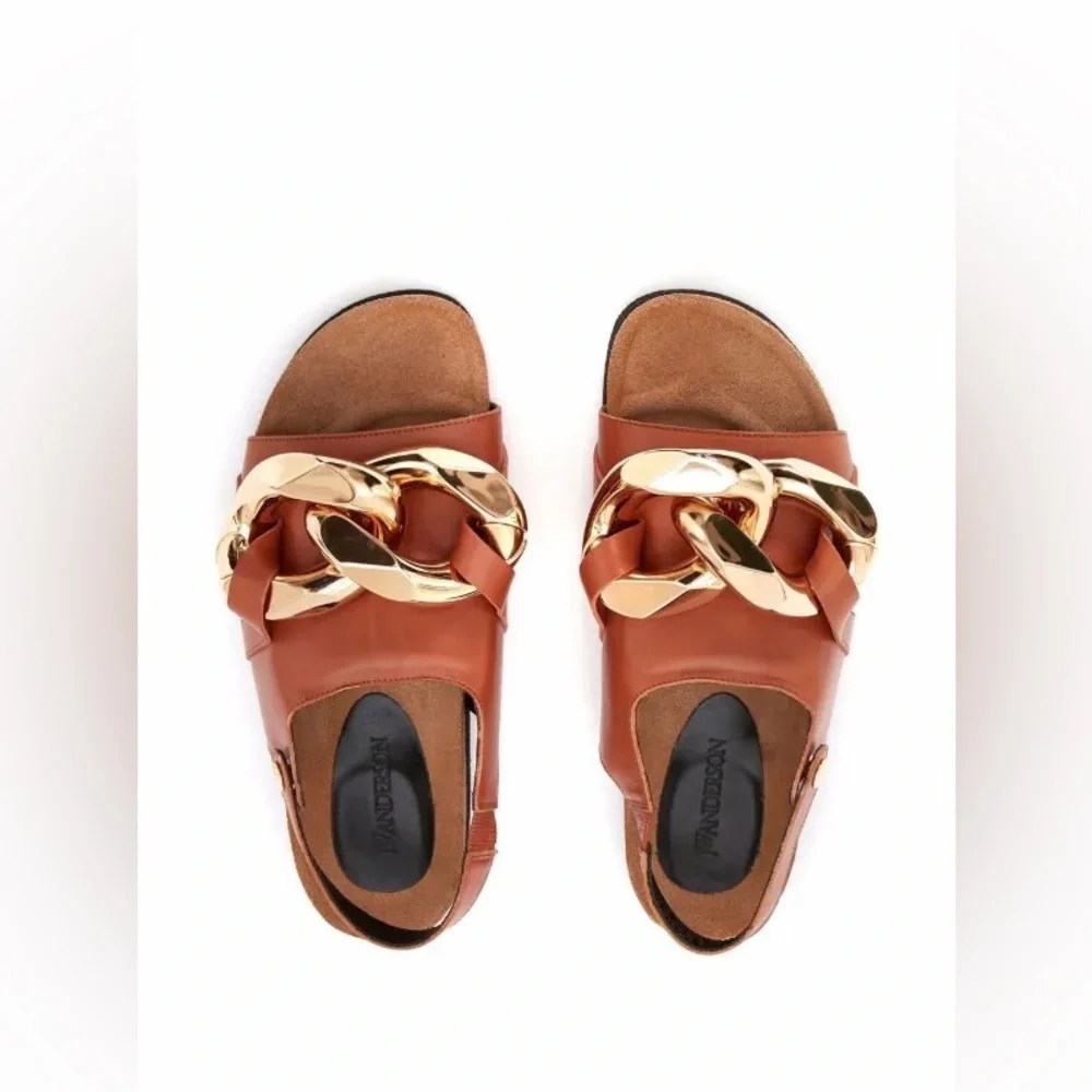 JW ANDERSON Cognac Brown Leather Chain Link Slingback Sandals size 12 NWOB - Picture 2 of 16
